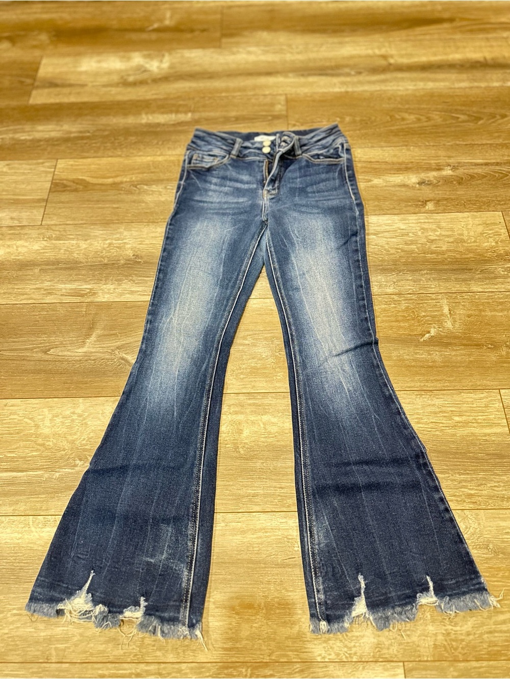 Kids Kancan Distressed Flared Jeans in Dark Blue